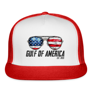 Gulf of America Sunglasses Patriotic Trucker Hat - white/red
