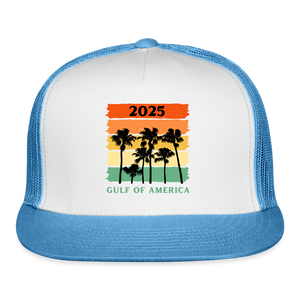 Gulf of America Palm Trees Trucker Hat - white/blue