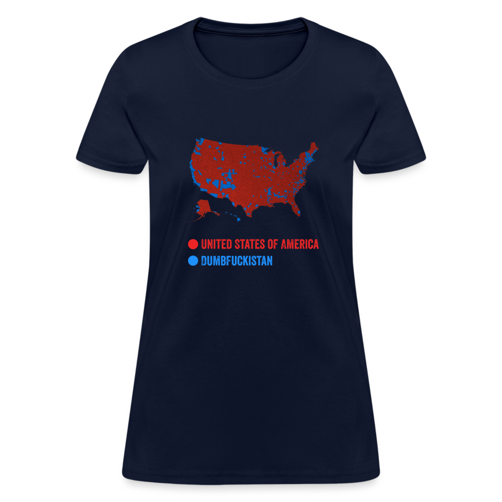 Election Map United States of America & Dumbfuckistan Funny Women's T-Shirt - navy