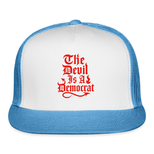 The Devil Is A Democrat Trucker Hat - white/blue
