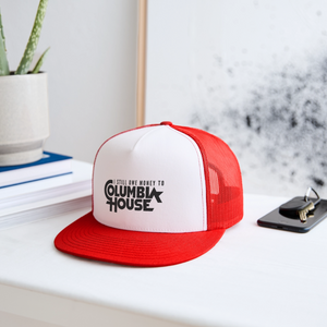 I Still Owe Money to Columbia House Trucker Hat - white/red