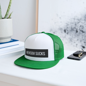 Newsom Sucks Trucker Hat - white/kelly green