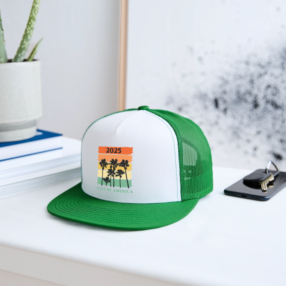Gulf of America Palm Trees Trucker Hat - white/kelly green