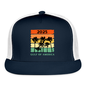 Gulf of America Palm Trees Trucker Hat - navy/white