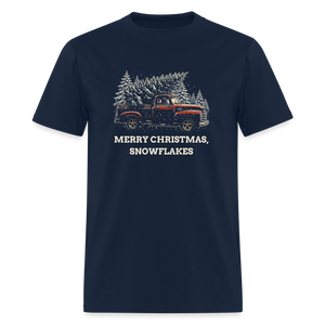 Merry Christmas, Snowflakes Vintage Truck Classic T-Shirt - navy