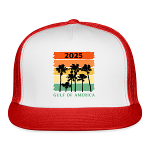 Gulf of America Palm Trees Trucker Hat - white/red