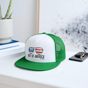 Gulf of America Sunglasses Patriotic Trucker Hat - white/kelly green
