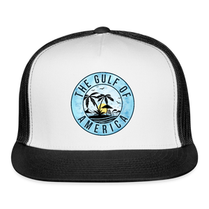 Gulf of America Blue Trucker Hat - white/black