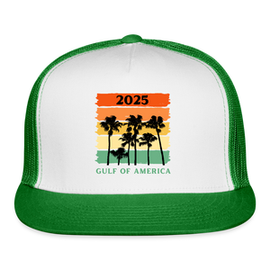 Gulf of America Palm Trees Trucker Hat - white/kelly green