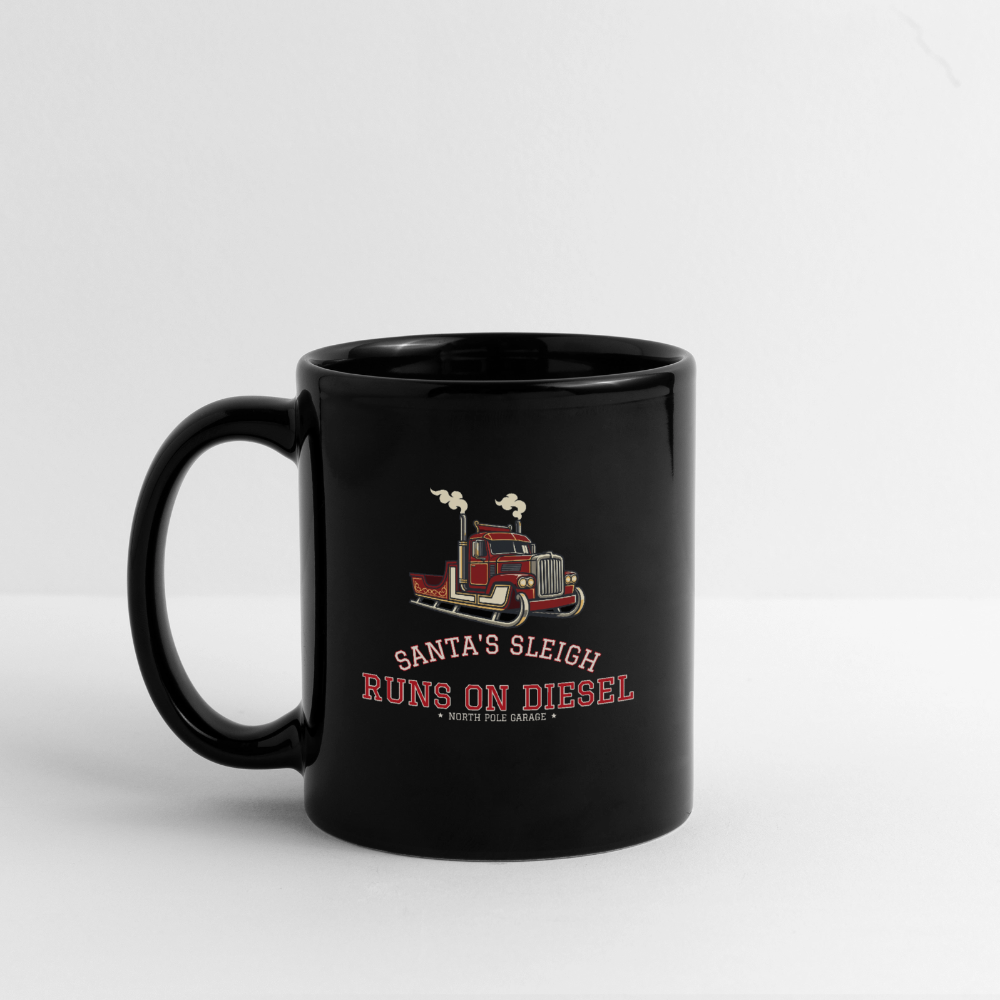 Santa’s Sleigh Runs on Diesel Black Mug - black