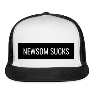 Newsom Sucks Trucker Hat - white/black