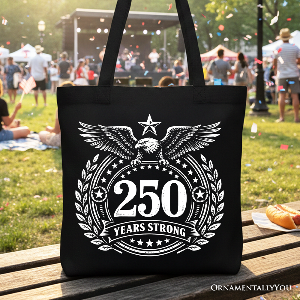 America 250 Years Strong Eagle Tote Bag, 4th of July USA Patriotic 1776–2026 Gift Shopper