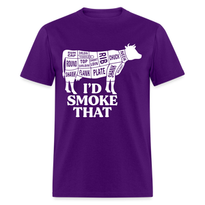 I'd Smoke That Cow Cuts of Meat Funny Classic T-Shirt - purple