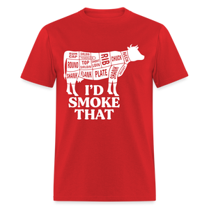 I'd Smoke That Cow Cuts of Meat Funny Classic T-Shirt - red