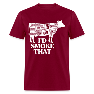 I'd Smoke That Cow Cuts of Meat Funny Classic T-Shirt - burgundy