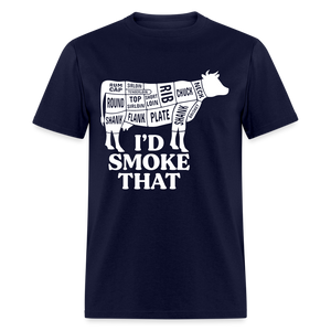 I'd Smoke That Cow Cuts of Meat Funny Classic T-Shirt - navy