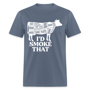 I'd Smoke That Cow Cuts of Meat Funny Classic T-Shirt - denim