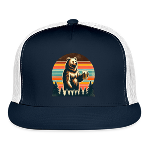 Funny Bear with Beer Trucker Cap - navy/white