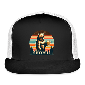 Funny Bear with Beer Trucker Cap - black/white