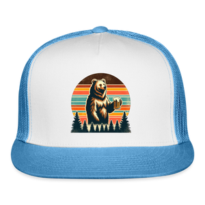 Funny Bear with Beer Trucker Cap - white/blue