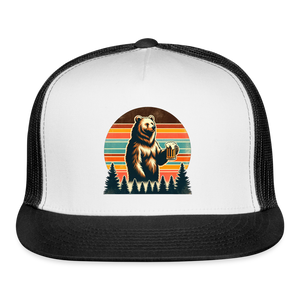 Funny Bear with Beer Trucker Cap - white/black