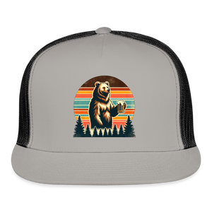 Funny Bear with Beer Trucker Cap - gray/black