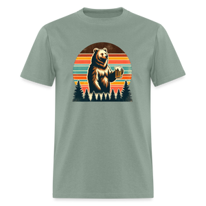 Funny Bear with Beer Classic T-Shirt - sage