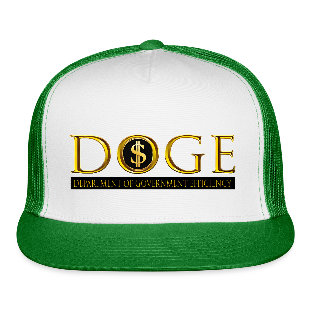 DOGE Department of Government Efficiency Trucker Hat - white/kelly green