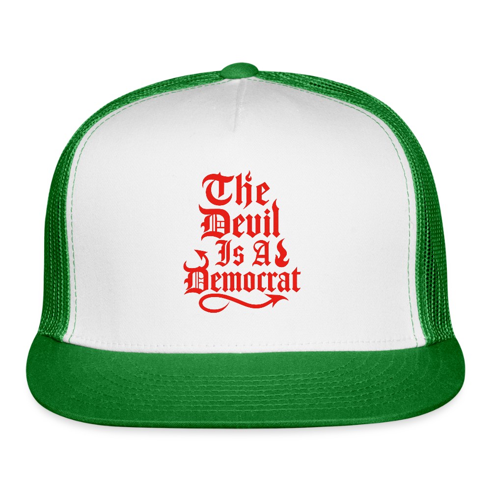 The Devil Is A Democrat Trucker Hat - white/kelly green