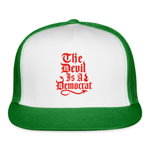 The Devil Is A Democrat Trucker Hat - white/kelly green
