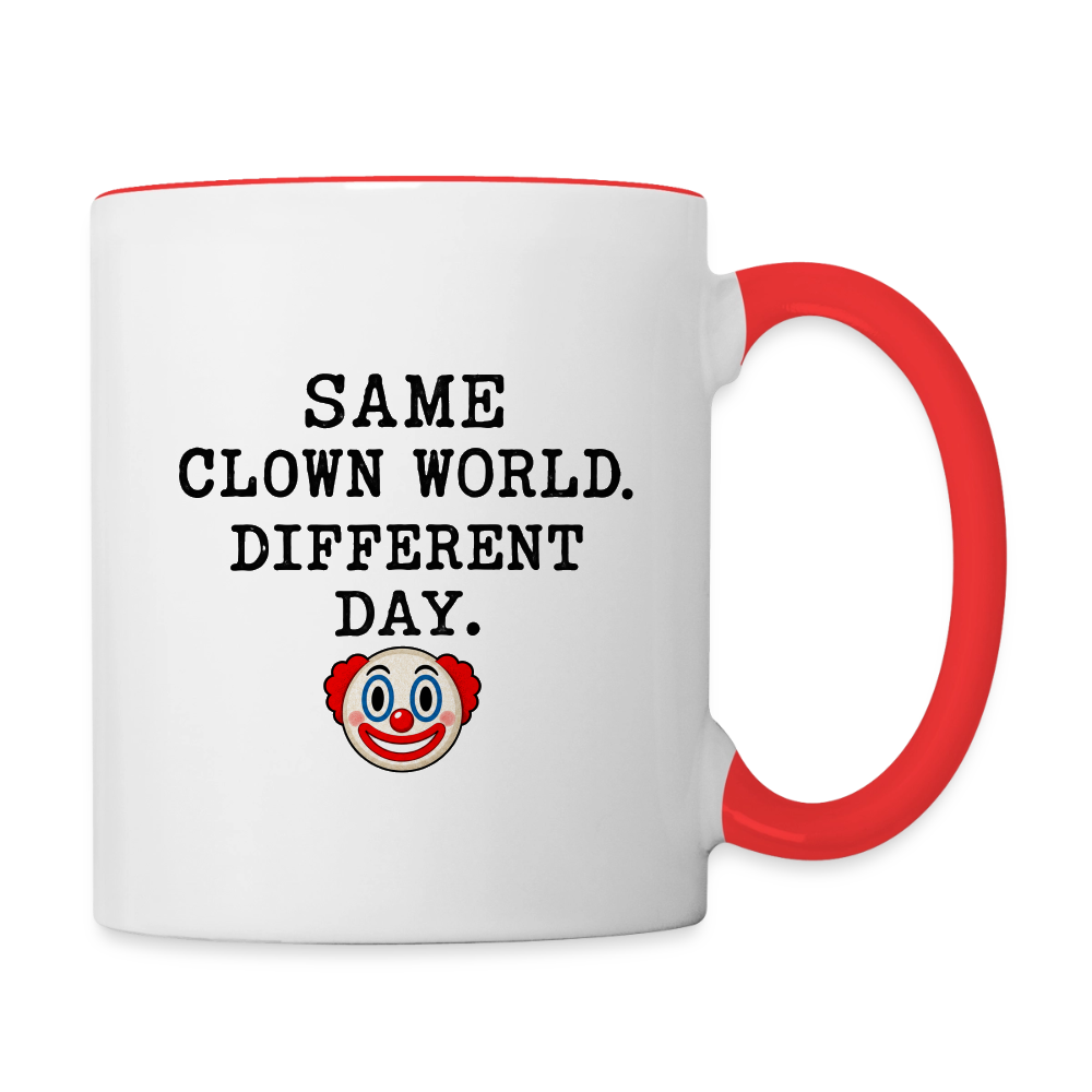 Same Clown World, Different Day Two-Tone Mug - white/red