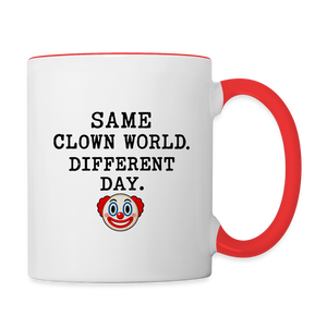 Same Clown World, Different Day Two-Tone Mug - white/red