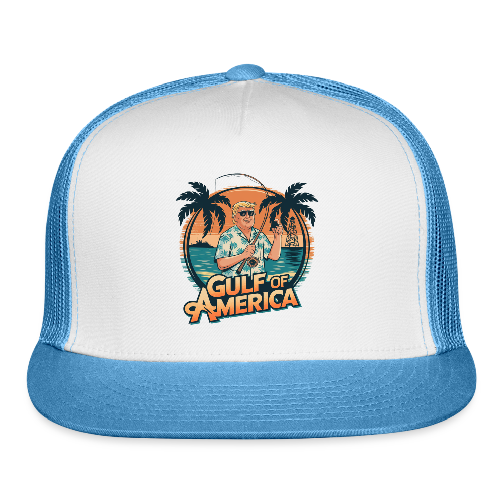 Gulf of America Trump Fishing Trucker Hat - white/blue