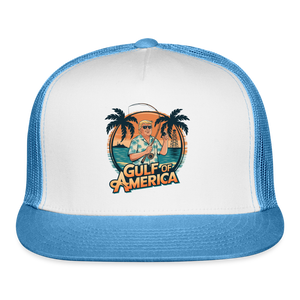 Gulf of America Trump Fishing Trucker Hat - white/blue