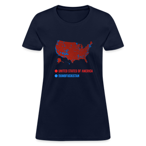 Election Map United States of America & Dumbfuckistan Funny Women's T-Shirt - navy