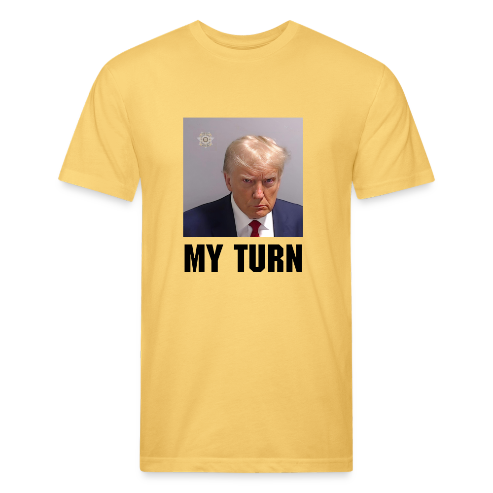 Trump Mugshot - My Turn Fitted Cotton/Poly T-Shirt by Next Level - pastel yellow