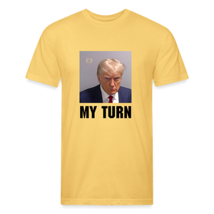 Trump Mugshot - My Turn Fitted Cotton/Poly T-Shirt by Next Level - pastel yellow