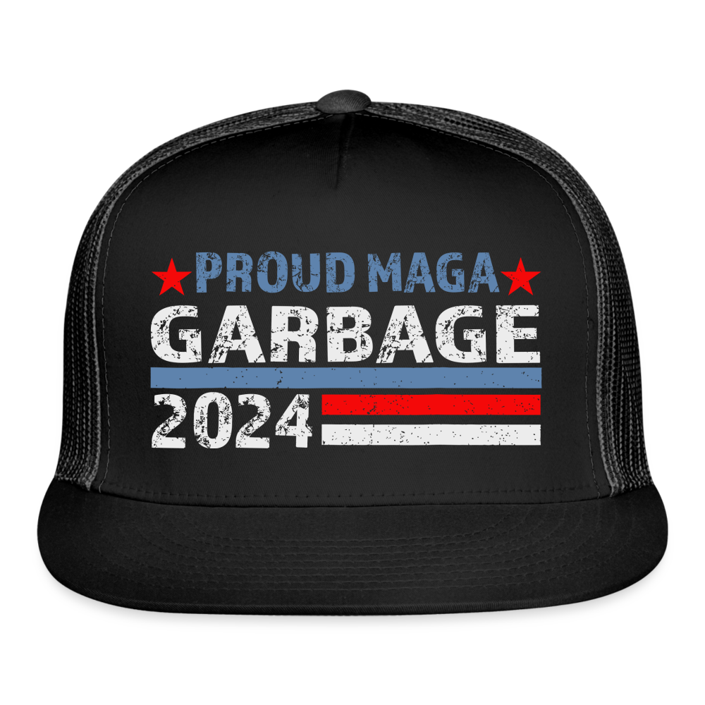 Proud MAGA Garbage 2024 Trucker Hat - black/black