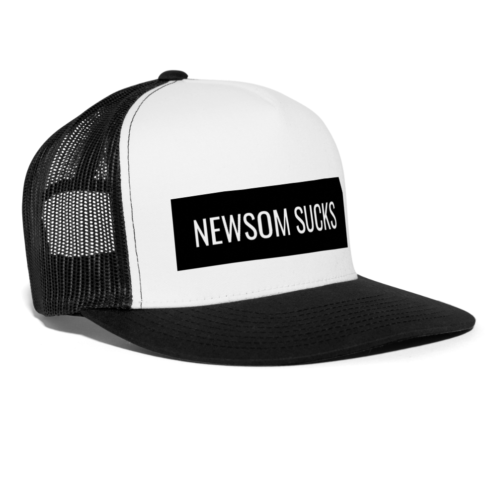 Newsom Sucks Trucker Hat - white/black
