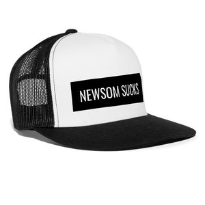 Newsom Sucks Trucker Hat - white/black