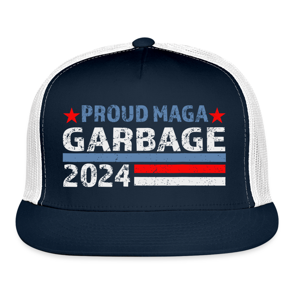 Proud MAGA Garbage 2024 Trucker Hat - navy/white