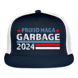 Proud MAGA Garbage 2024 Trucker Hat - navy/white