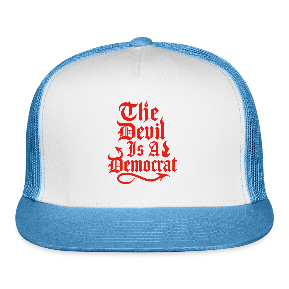 The Devil Is A Democrat Trucker Hat - white/blue