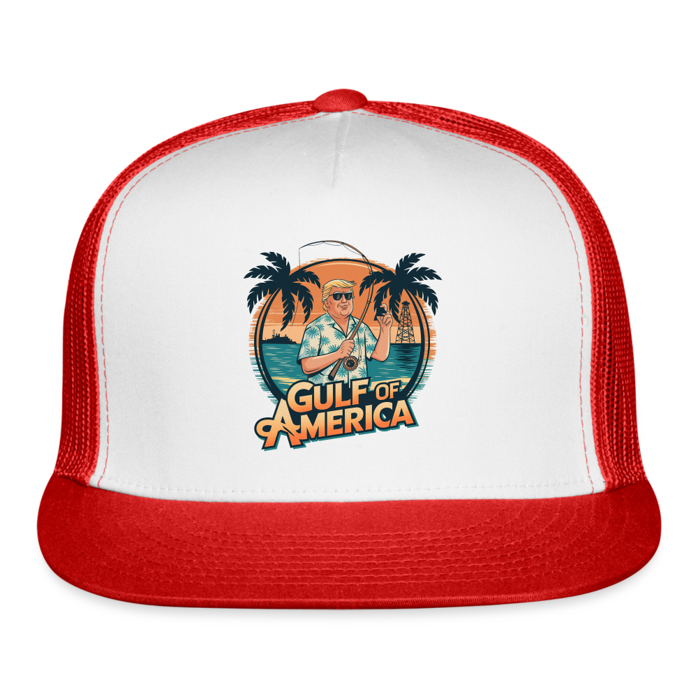 Gulf of America Trump Fishing Trucker Hat - white/red