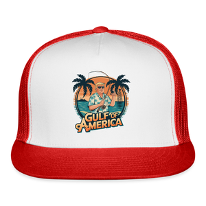 Gulf of America Trump Fishing Trucker Hat - white/red