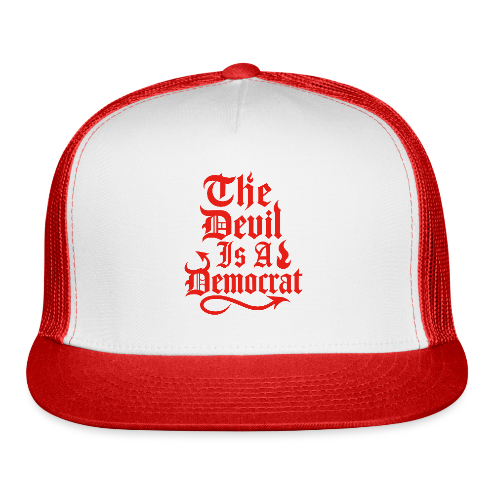 The Devil Is A Democrat Trucker Hat - white/red