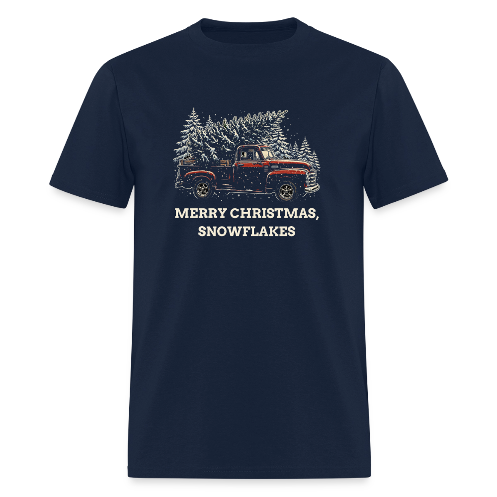 Merry Christmas, Snowflakes Vintage Truck Classic T-Shirt - navy
