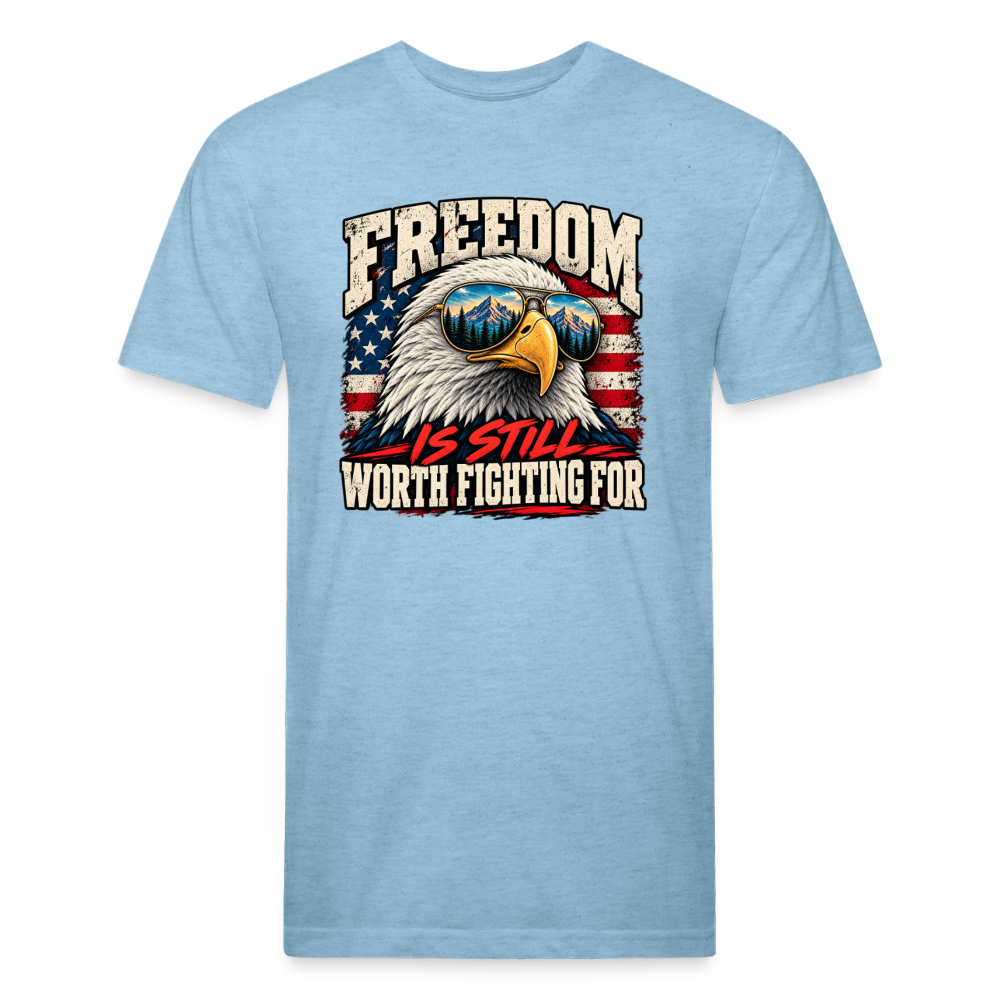 Freedom Is Still Worth Fighting For – Men's Fitted Patriotic T-Shirt - heather blue