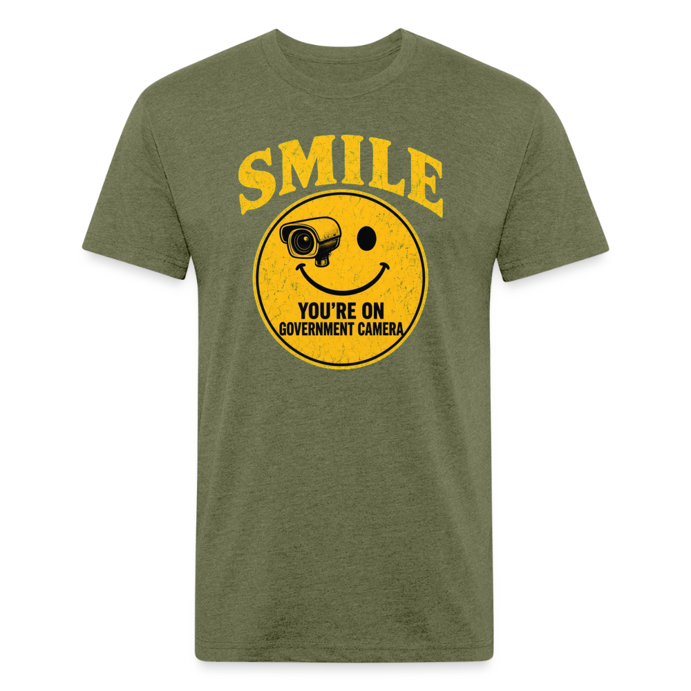 Smile You're On Government Camera T-Shirt — Funny Anti Surveillance Fitted Tee - heather military green