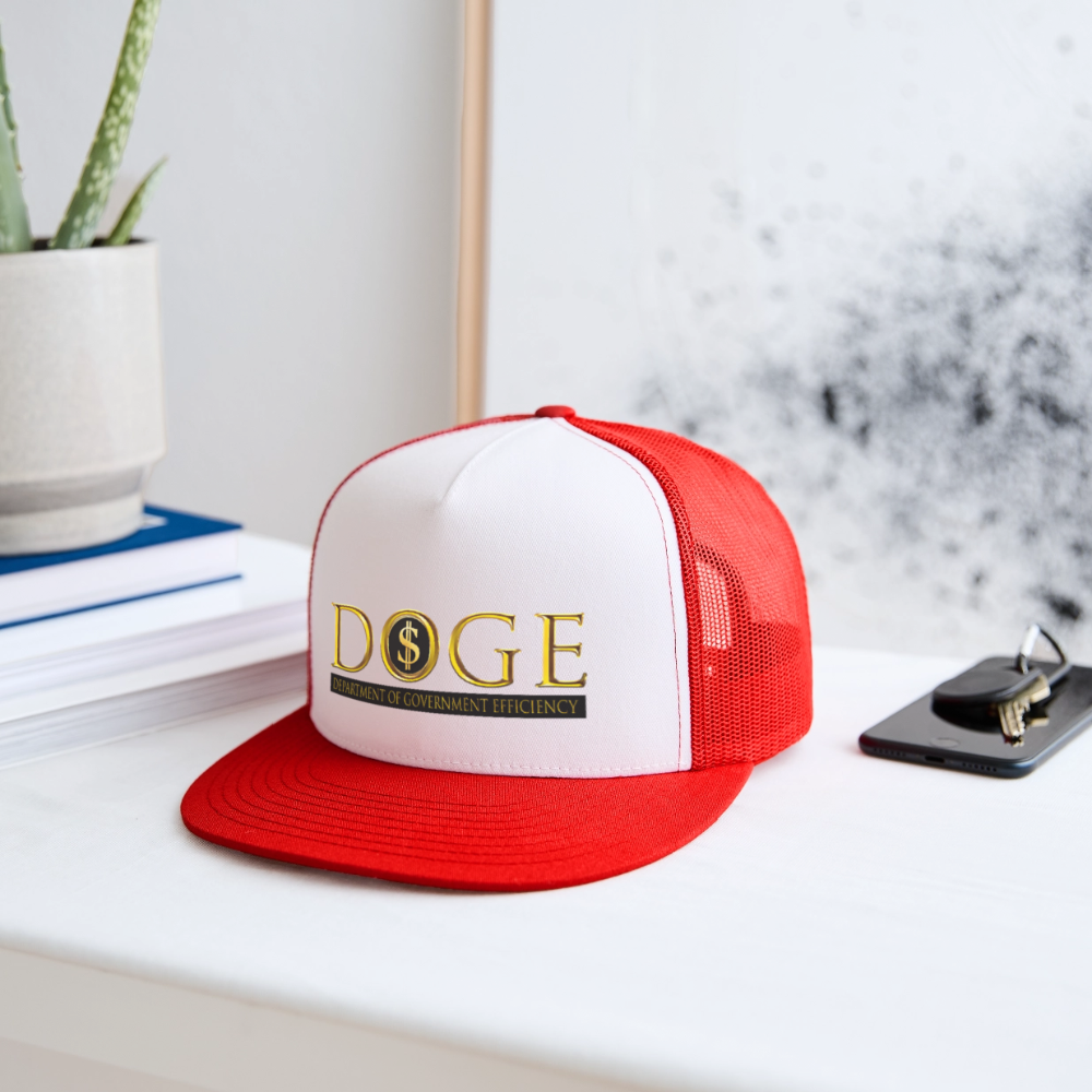 DOGE Department of Government Efficiency Trucker Hat - white/red